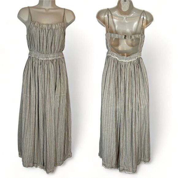 Urban Outfitters Midi Dress Stripe Prairie Linen Cottagecore Small - Picture 3 of 13